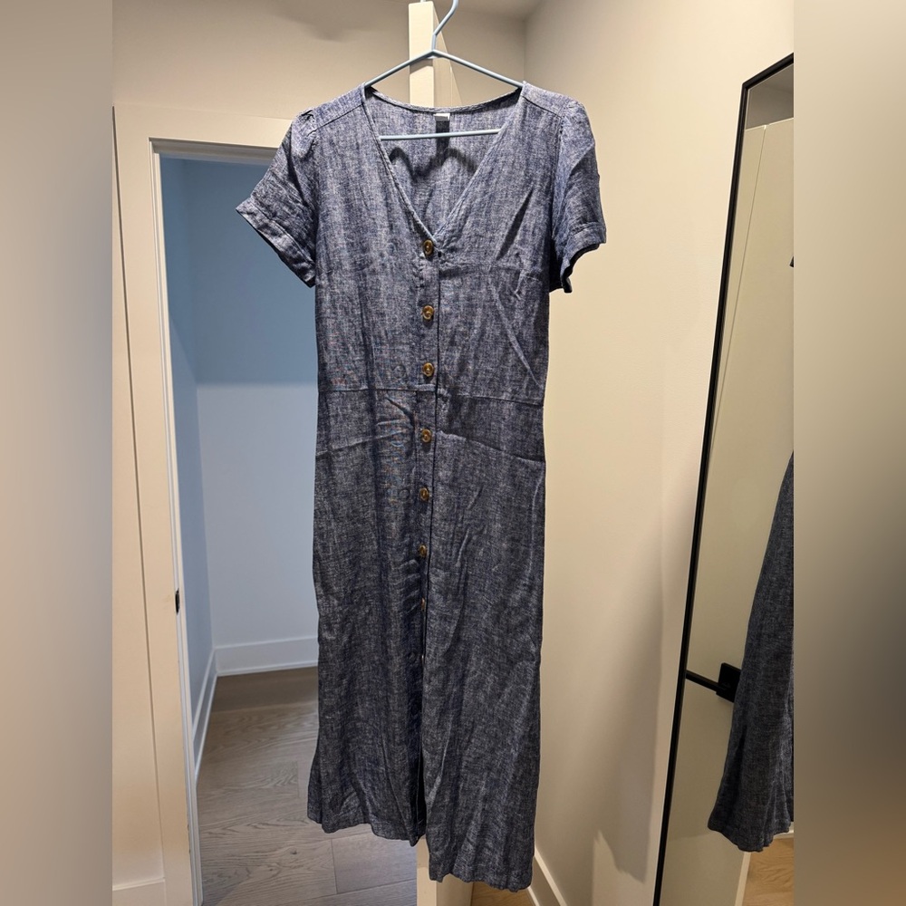 Blue Button-Down denim Midi Dress